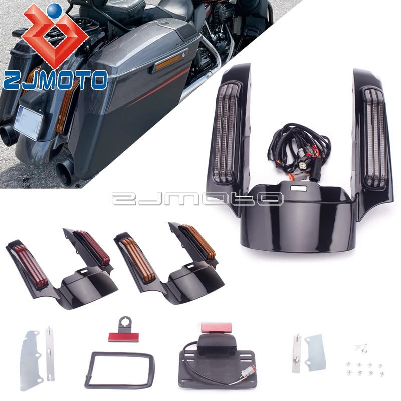 For Harley Touring Road King Road Glide Street Glide Ultra Limited FLHR FLHT Rear Fender Mudguard LED Light Extension Fascia Set