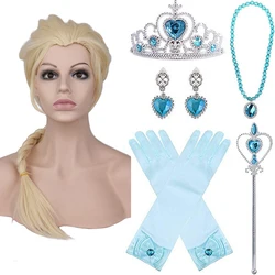 Elsa Princess Wig Accessories Gloves Wand Crown Jewelry Set Cosplay Dress Up Elsa Wig Necklace Braid for Princess Accessories