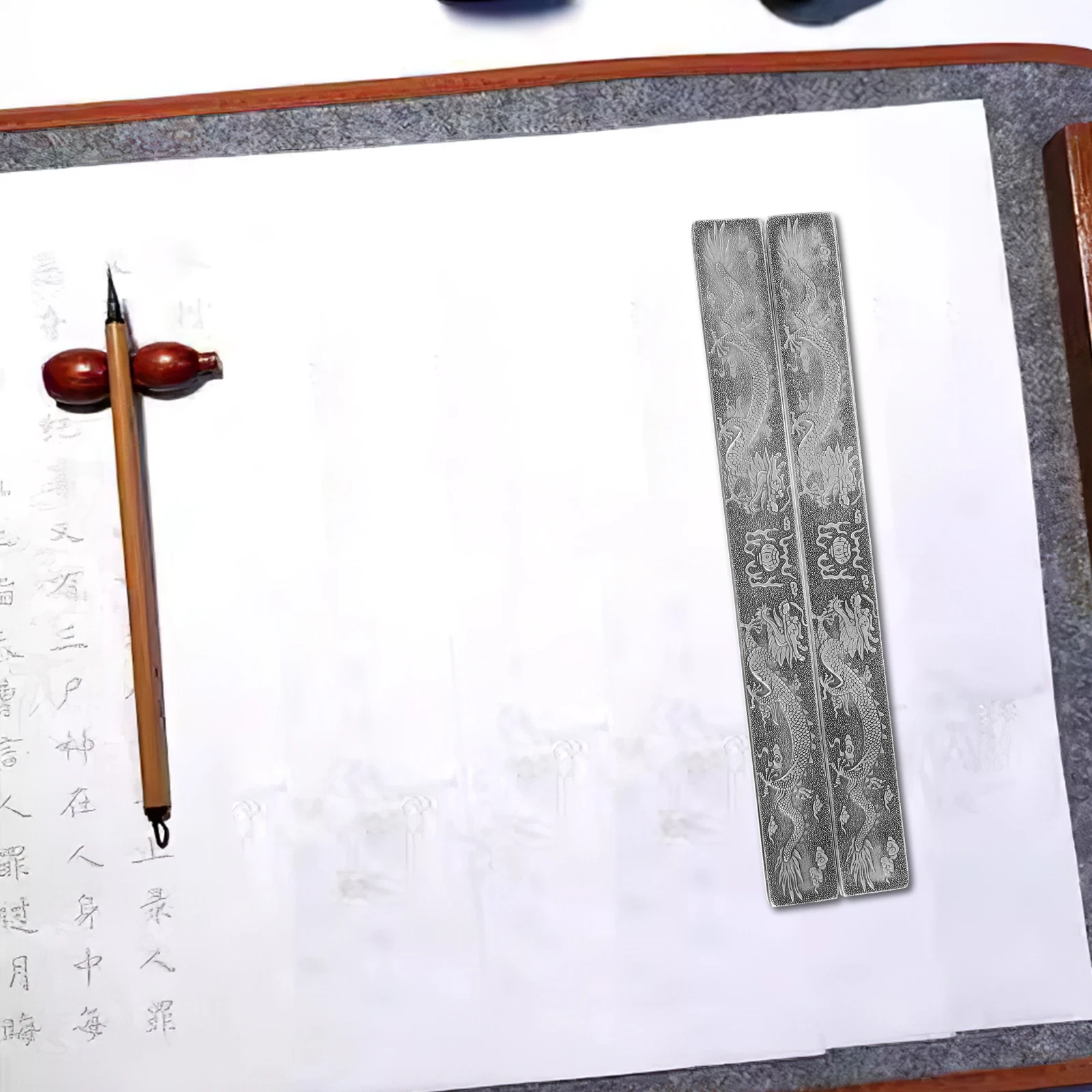

1 Pair Silver Tibetan Paperweight Rectangular Calligraphy Practice Tool Desk Decor Gift For Office Writing Painting Art Supplies