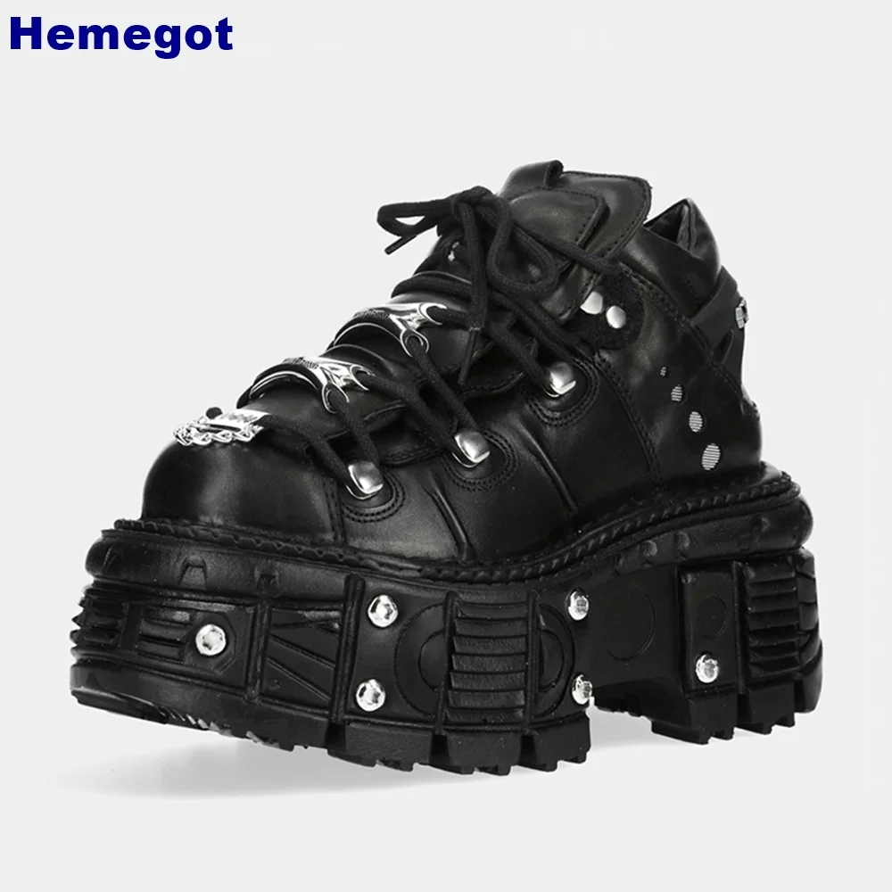 Tank Sole Autumn New Street Style Punk Rock Lace Up Pumps Black Fashion Women Motorcycle Boots