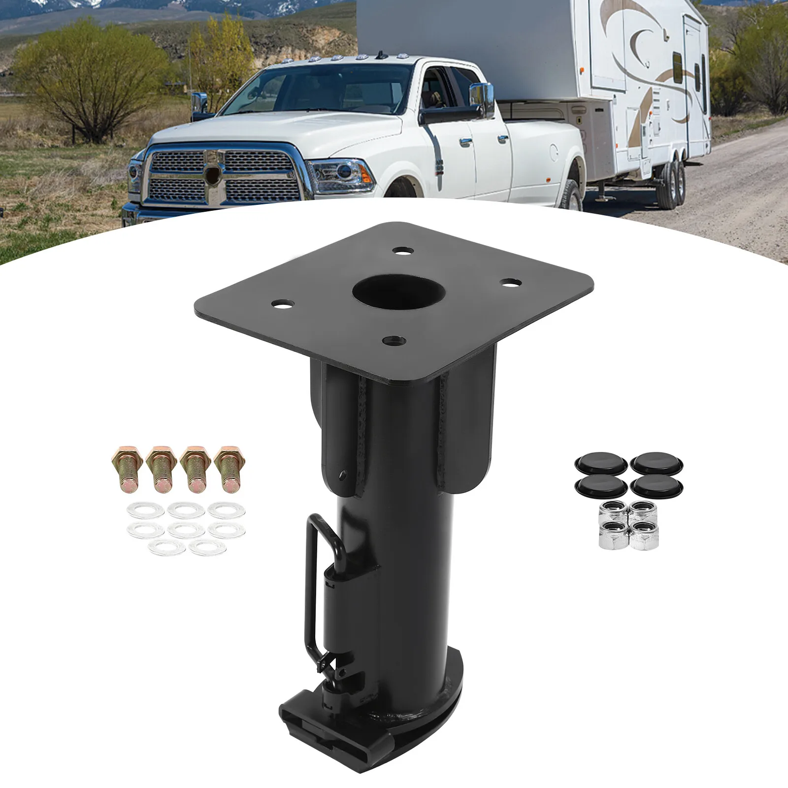 17" Adjustable Fifth (5th) Wheel For Camper RV Adapter Hitch to Gooseneck