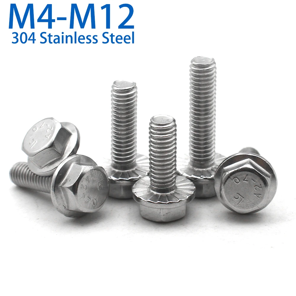 

2-30 шт. M4 M5 M6 M8 M10 M12 A2-70 Нержавеющая сталь 304 GB5787 Болт с фланцевой головкой и шестигранной головкой с зубчатой шайбой