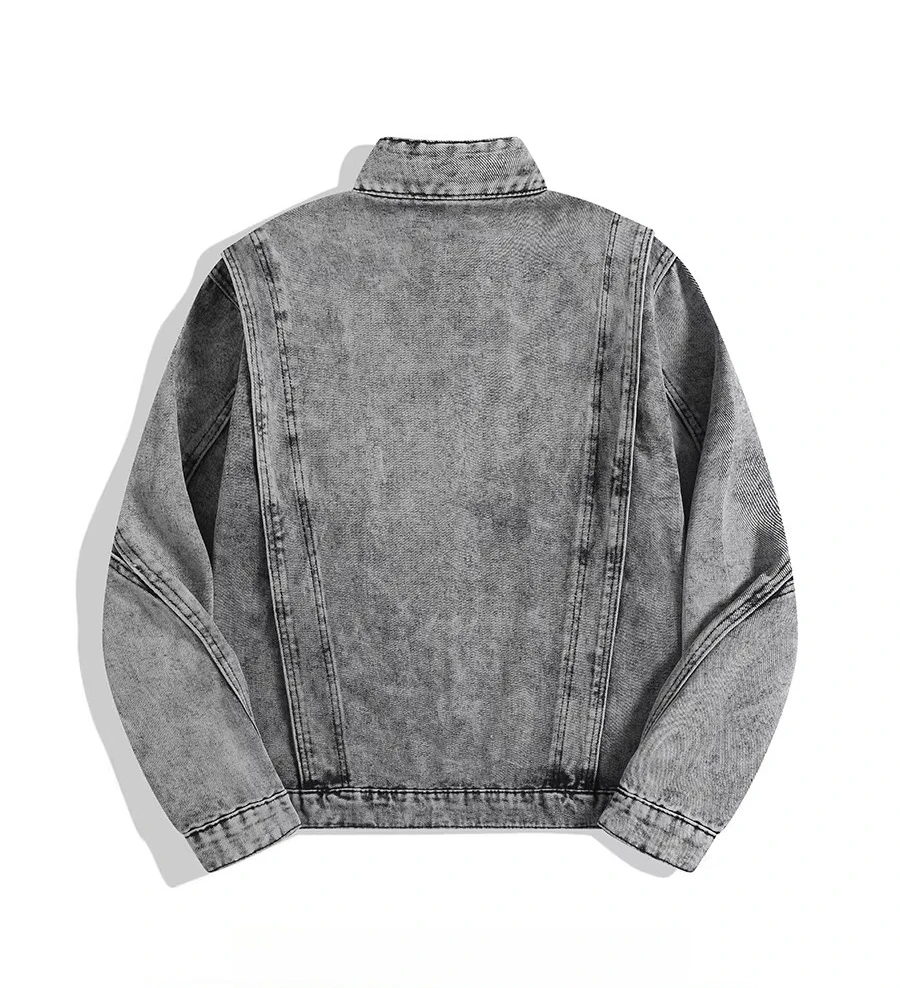 2025 Spring and Autumn American Vintage Style Heavy Washed Denim Jacket Stylish Design Street Motorcycle Gray Jacket