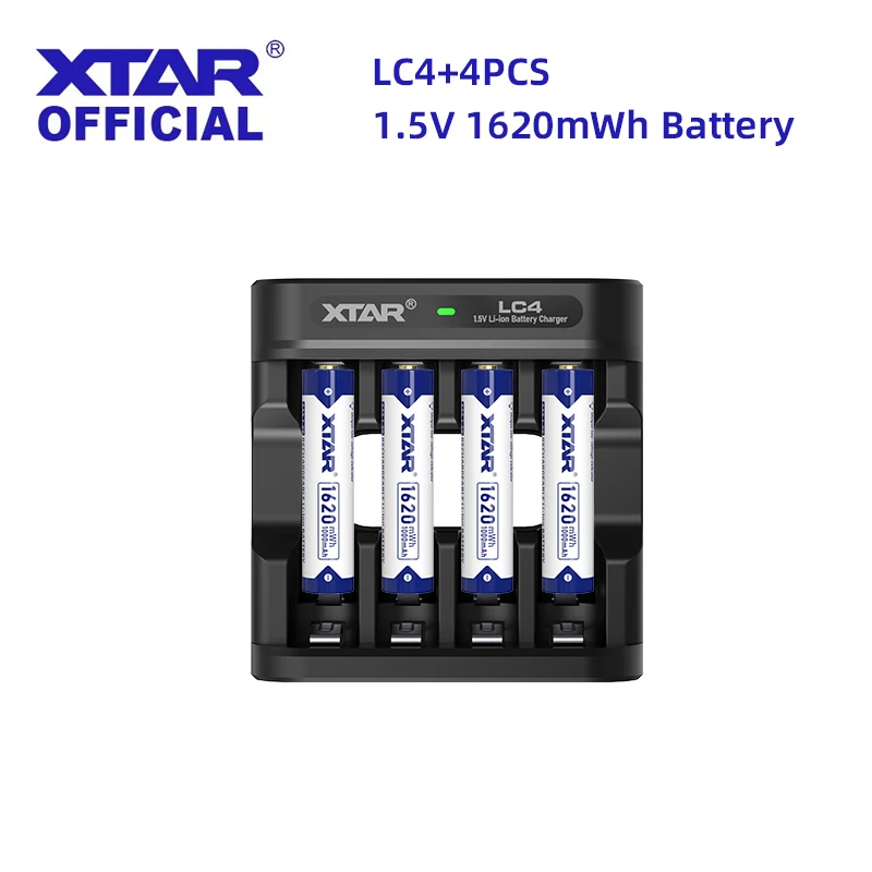 XTAR 4PCS/8PCS AAA 1.5V 1620mWh Li-ion Battery +XTAR LC4 AAA AA Battery Charger 4 Slots Intelligent LED Indicator