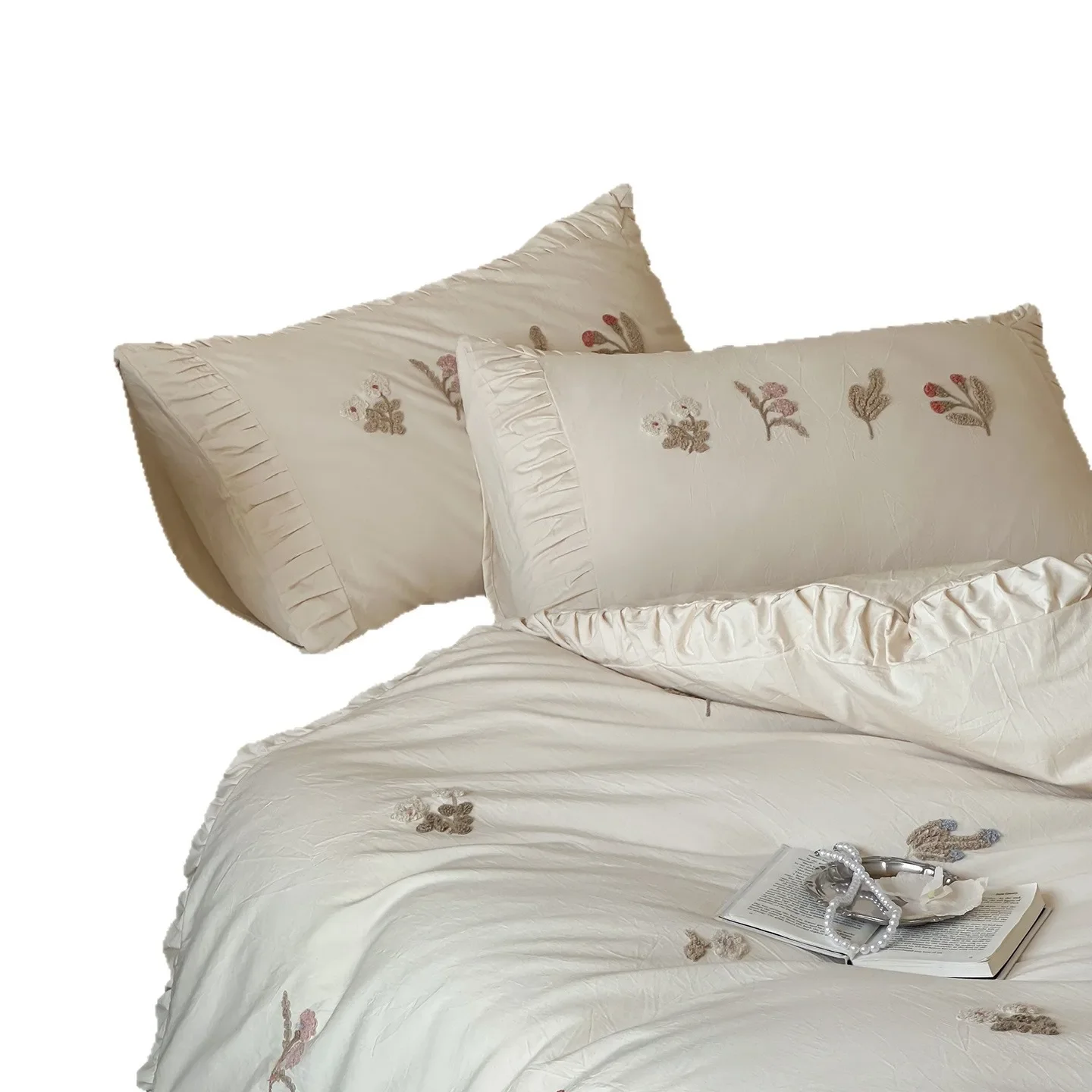 Satin long-staple cotton pure cotton four-piece set French flower girl cotton quilt cover bed sheet bedding
