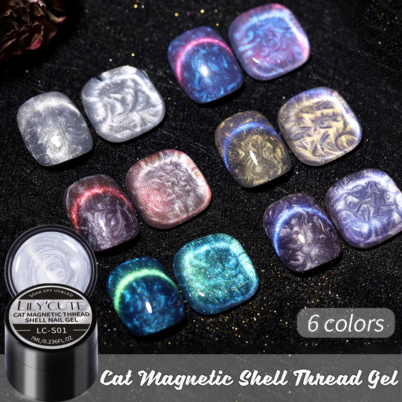 LILYCUTE 7ML Cat Magnetic Shell Thread Gel Nail Polish Vernis Semi Permanent Glitter Pearl Thread Gel UV LED Nail Art Varnish