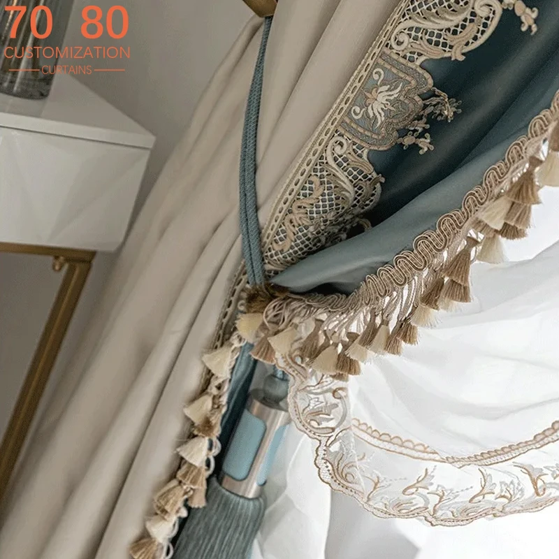 

French Luxury Imitation Luster American Luxury Stitching Lace Curtains Blackout Curtains for Living Room Bedroom Curtains