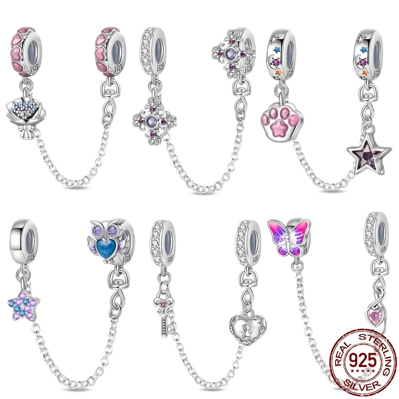 

New S925 Sterling Silver Security Chain-Classic Key Lock Pendant Fit Pandora Bracelet DIY Beads Fashion For Women Jewelry Gift