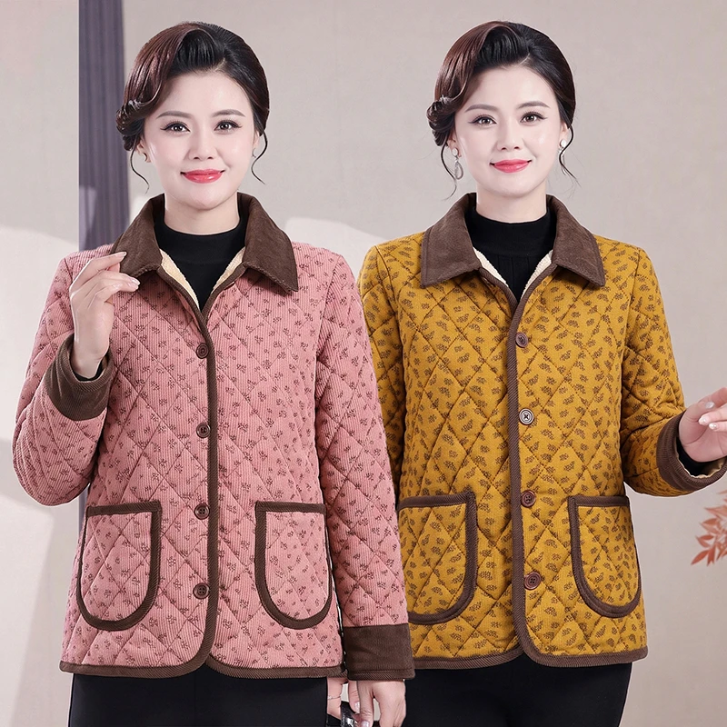 Middle-Aged Elderly Mothers Add Velvet Thicken Outerwear New Warm Cotton-Padded Jacket Winter Loose Cotton Women Jacket