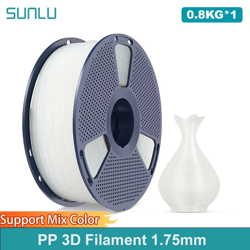 

SUNLU 0.8KG PP 3D Filament 1.75mm 800g/Roll Filament Excellent Toughness Strong Fatigue Resistance Filament Fit Most FDM Printer
