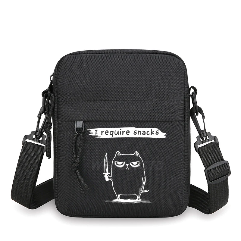 I Require Snacks Fun Raccoon Print Small Square Shoulder Bag Men Women Trendy Casual Mobile Phone Bag Zipper Crossbody Bags