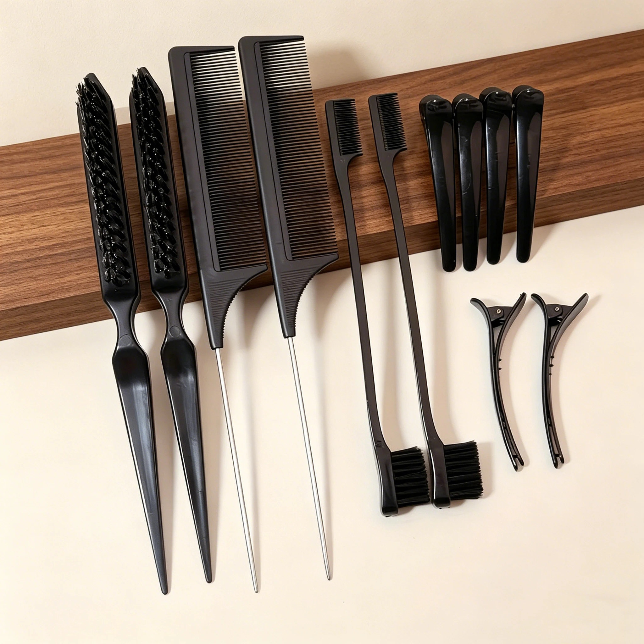 12-Piece Hair Styling Set Teasing Brushes Metal Pin Tail Combs Edge Brushes Hair Section Clips Salon Hairdressing Accessories