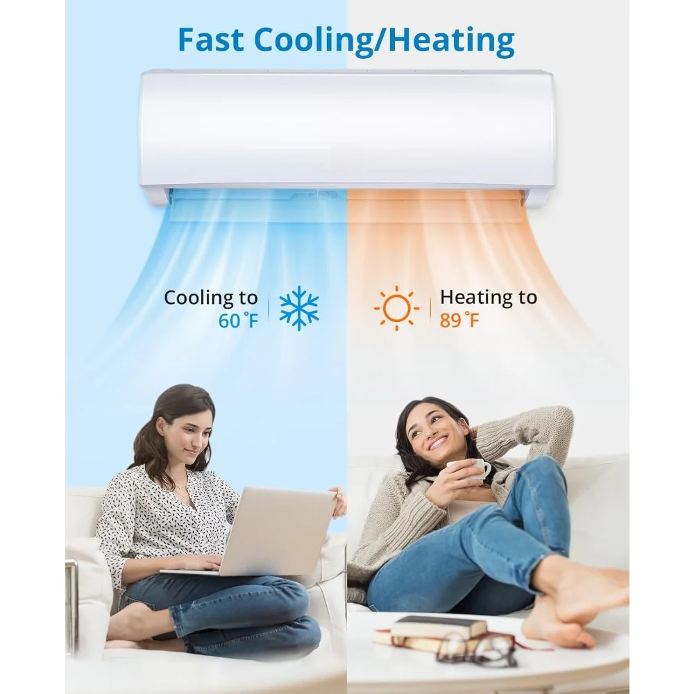 HAOYUNMA 9000 BTU Smart Mini Split Air Conditioner/Heating System 19 Split Inverter AC with Pre-Charged Heat Pump & Install