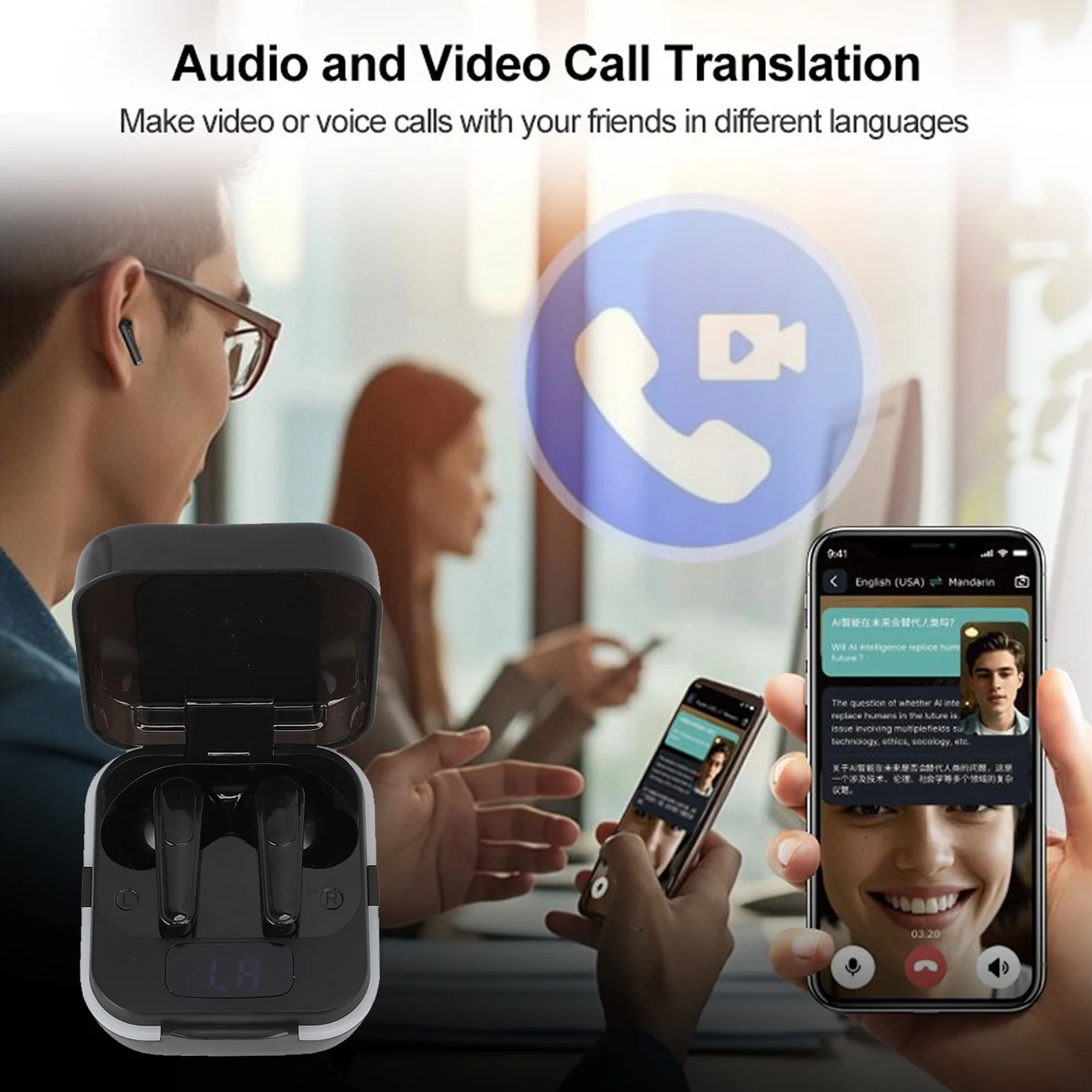 سماعات أذن للترجمة بالذكاء الاصطناعي 164 لغة في الوقت الحقيقي سماعات بلوتوث 5.4 مع تطبيق لتعلم الأعمال والسفر