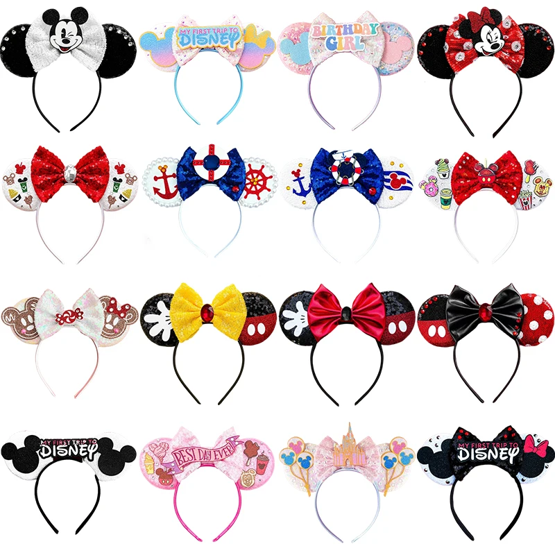 Cute Mickey Ears Headbands Girls Carnival Minnin Mouse Hairband For Women Sequins Bow Headwear Kids Disney Hair Accessories Gift