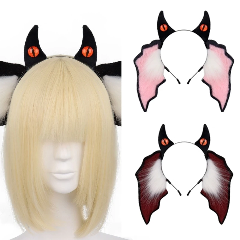 Handmade Plush Bat Ear Headbands Soft Fuzzy Hair Accessory For Kids Halloween Costume Party Dressing up