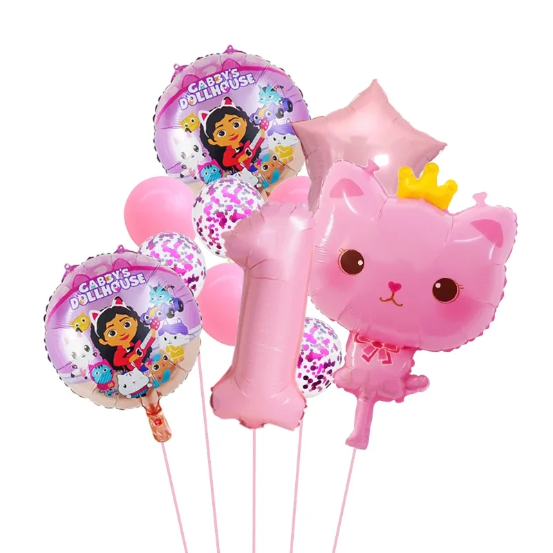 Gabby Dollhouse Cats Number Balloon Children\'s Birthday Party Decoration Latex Aluminum Balloons Girl Gabby\'s Doll Balloon Set
