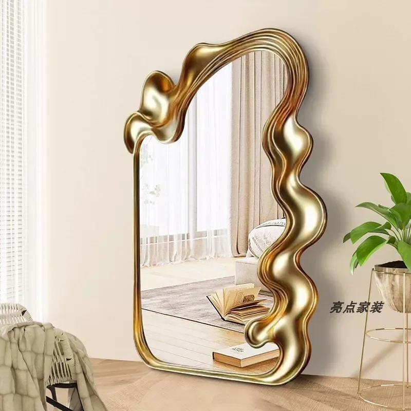 Retro High End Floor Mirror Art Entry Full Length Mirror Special Shaped Creative Wall Mounted Fitting Mirror Wavy view 4