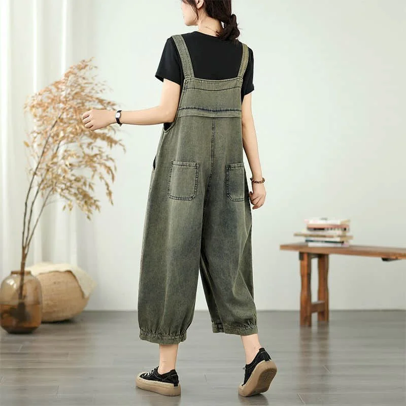 Denim Jumpsuits for Women Korean Style Rompers Vintage Playsuits Embroidery Harem Pants Casual Overalls One Piece Outfit Women