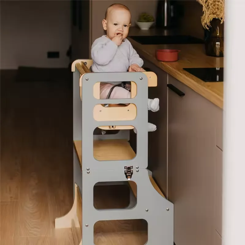 Foldable wooden high chair set, transformable toddler and learning and entertaining kitchen table and chairs