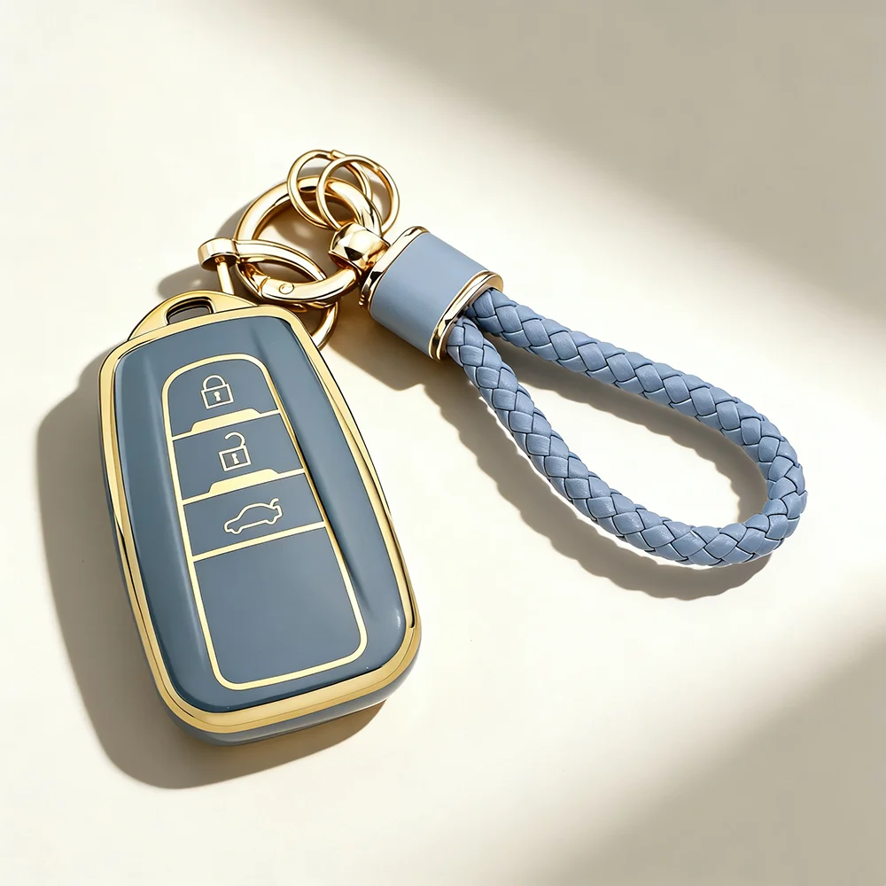 3 أزرار بولي TPU المضادة للخدش حافظة مفاتيح السيارة لتويوتا كامري CHR كورولا RAV4 أفالون برادو بريوس 2017-2022 مفتاح سلسلة حلقات المفاتيح