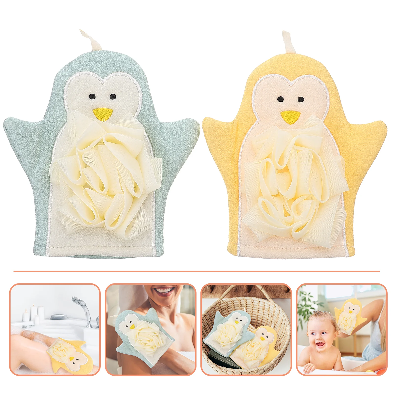 2 Pcs Kids Bath Towels Cartoon Gloves Bathing Showering Foaming Exfoliating Household Scrubbing Supple Body Skin Child