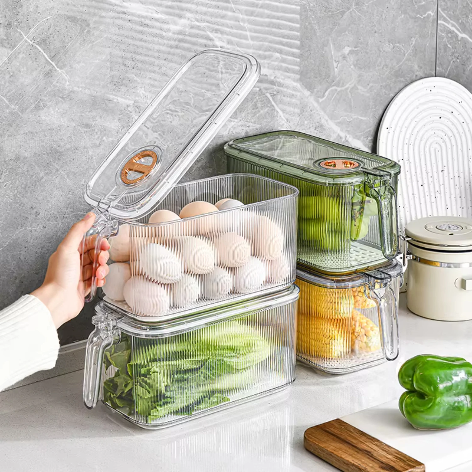 Set Transparent Kitchen Fridge Food Stackable  Food Container Injection Carton  Multifunction Small glass ramekin Sauce plate