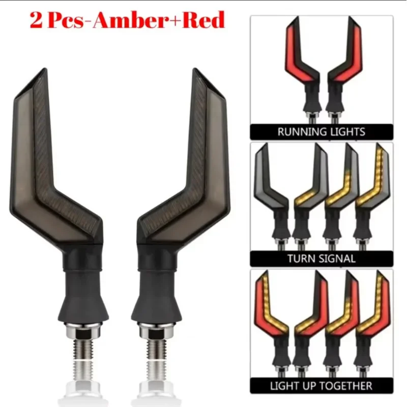 Universal 12V Motorcycle Amber LED Flowing Dynamic Blinker Rear Light DRL Turn Signal