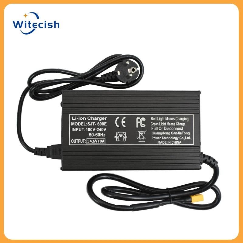 54.6v 10a carregador rápido caixa de metal de alumínio para 13s 48v 15ah 20ah 25ah bateria de lítio gx16 m16 3 pinos xlr macho 5.5x2.1mm connecto