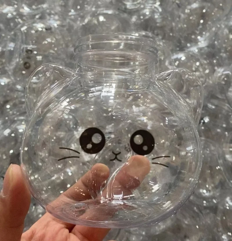 カスタム500ml（16オンス）可愛い動物猫型水筒、テイクアウトドリンク包装容器、ミルクティー、タピオカドリンク用カップ（蓋付き）