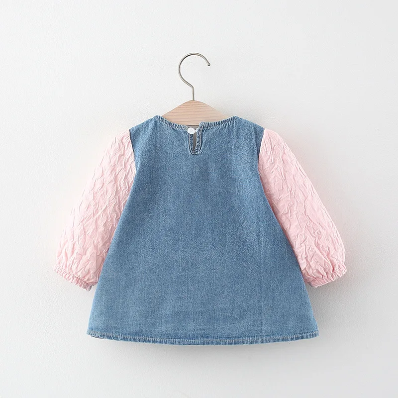 New In Spring Autumn Toddler Girl Clothes Korean Cute Bow Long Sleeve Denim Princess Newborn Baby Dresses Kids Dress BC2410-1