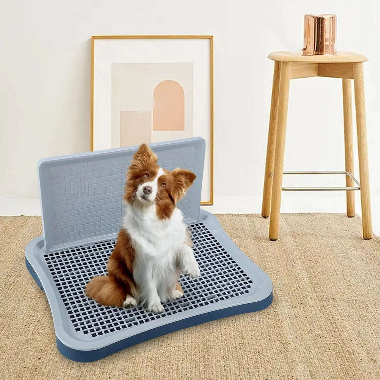 Indoor Dog Potty Tray With Wall Column Removable Mesh Pad Holder Adjustable Plastic Puppy Training Toilet For Small Medium view 8