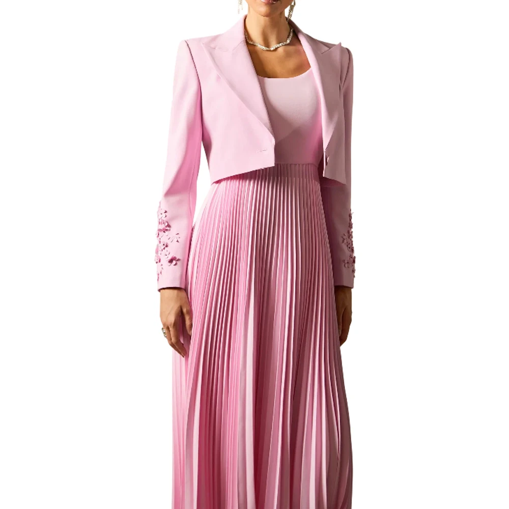 Women's Formal Dresses Suit Gowns Elegant Appliques Peaked Lapel Jacket Coat And Dress For Female Satin 2 Pieces Suit Customized
