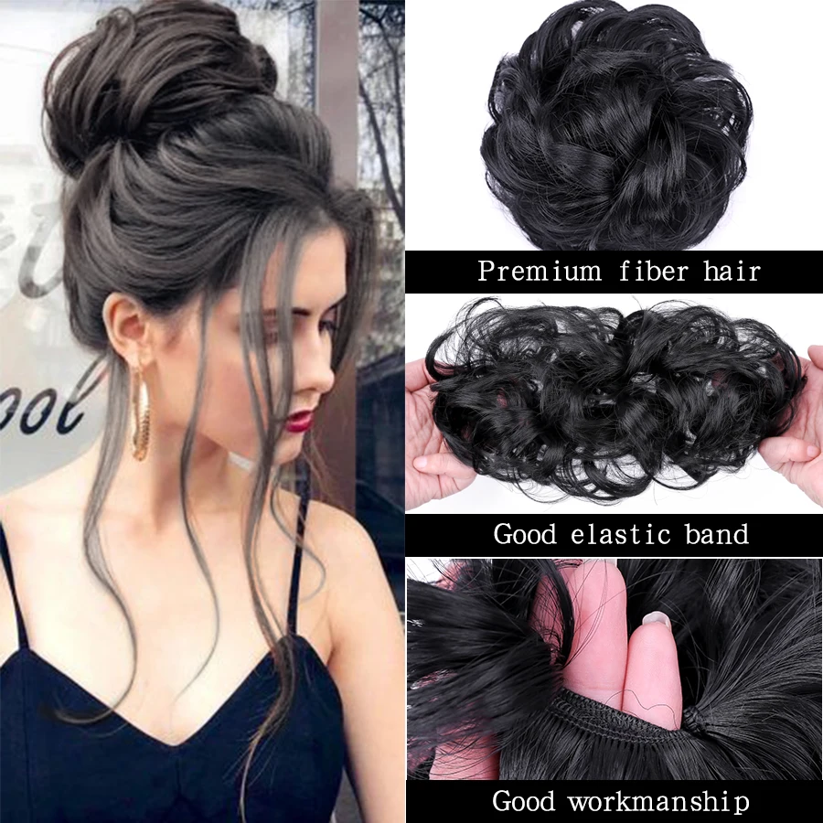 Curly Hair Bun Synthetic Hair Bun Chignon Elastic Bands Ponytail Curly Hair Extension Short Hair Messy Donut  Ponytail for Woman