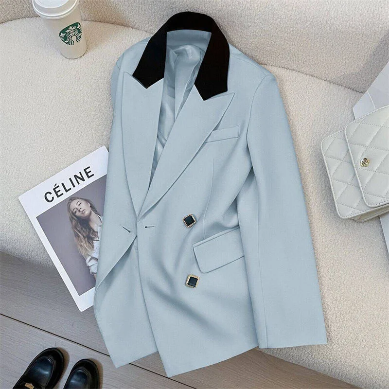

2025 Spring Autumn New Blazer Jacket Ladies Korean High-Quality Suit Coat Women Design Jackets Stitching Temperament Outcoat Top