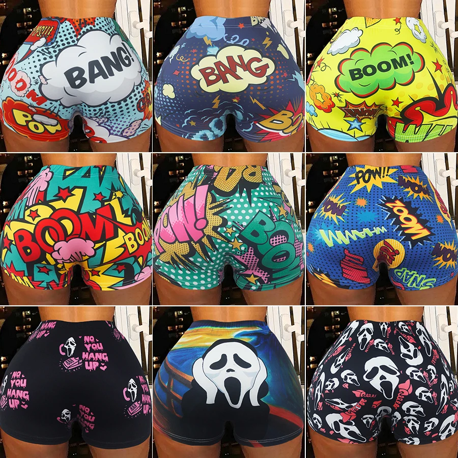 women\'s sexy booty shorts  BOOM BANG print summer clothes women 2024 gym biker y2k yoga shorts