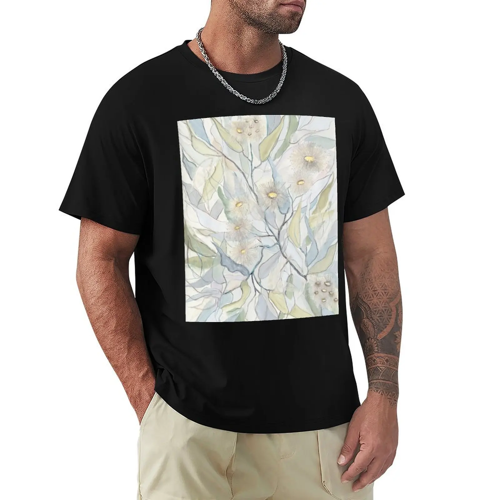Soft Gentle Gum Leaves and Flowers T-Shirt Comfortable Daily Wear Tee