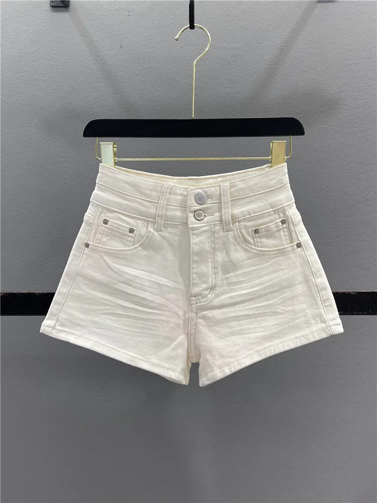 

Slimming Denim Shorts Women's Summer New Style Double Buckle Elastic Wide Leg Hot Pants Casual Cotton Stretch Denim Shorts