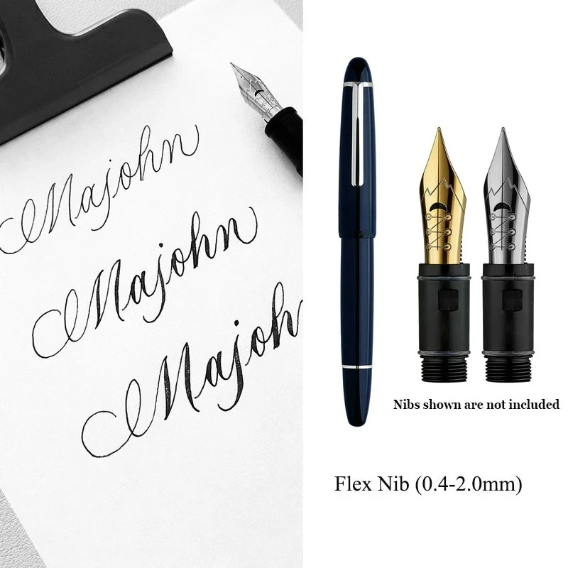 

Large Soft Nib Fountain Pen Full Metal Weighted Body Resin Barrel Professional Copperplate Calligraphy Practice Stationery Pen