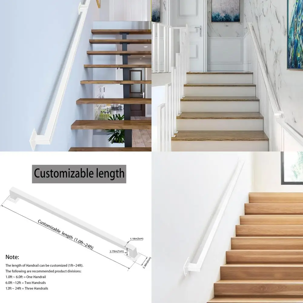 

Industrial White 3FT Iron Hand Railing for Indoor Stairs and Outdoor Decks, Non-Slip, Rust-Resistant, Wall Support Handle