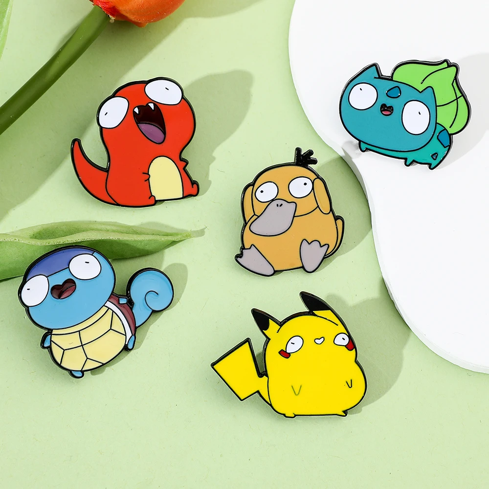 Anime Pokemon Enamel Pin Brooch Pikachu Bulbasaur Psyduck Squirtle Cute Animal Badge Gift Toy Jewelry for Kid Denim Clothes Bag view 3