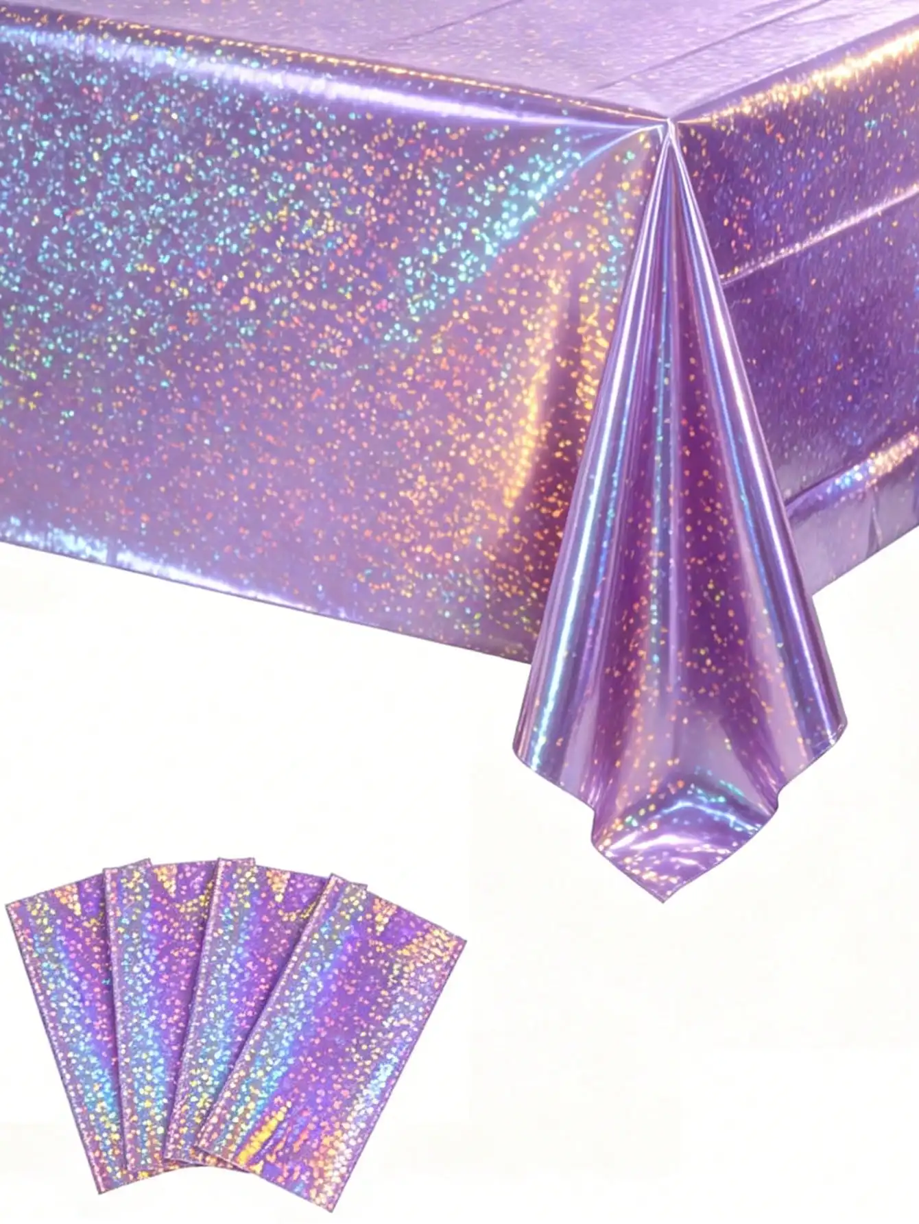 

1pc Laser Purple Disposable Tablecloth, 137*274cm Shiny Iridescent Table Cover, Birthday Wedding Party Decor, Babyshower Decorations, Aluminum Foil Table Cloth For Party, Birthday Decorations, Party Background Decor, Bridal Shower Decor