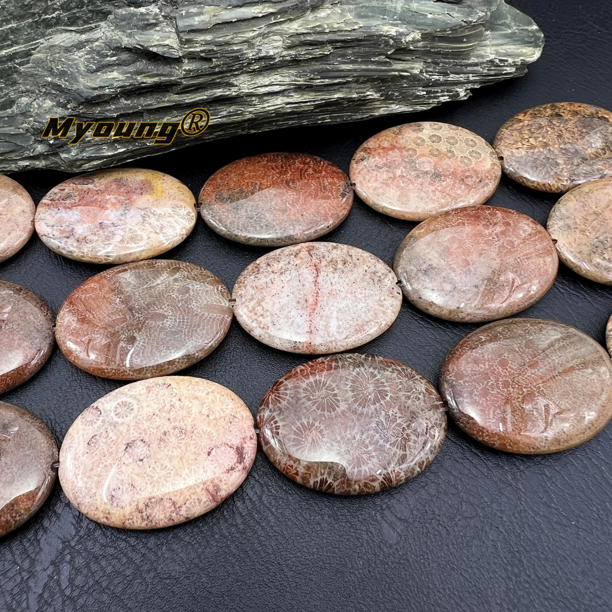 30x40MM 10PCS Large Oval Shape Brown Coral Jaspers Chrysanthemum Stone Slice Focus Pendant Beads For DIY Jewelry Making MY240436