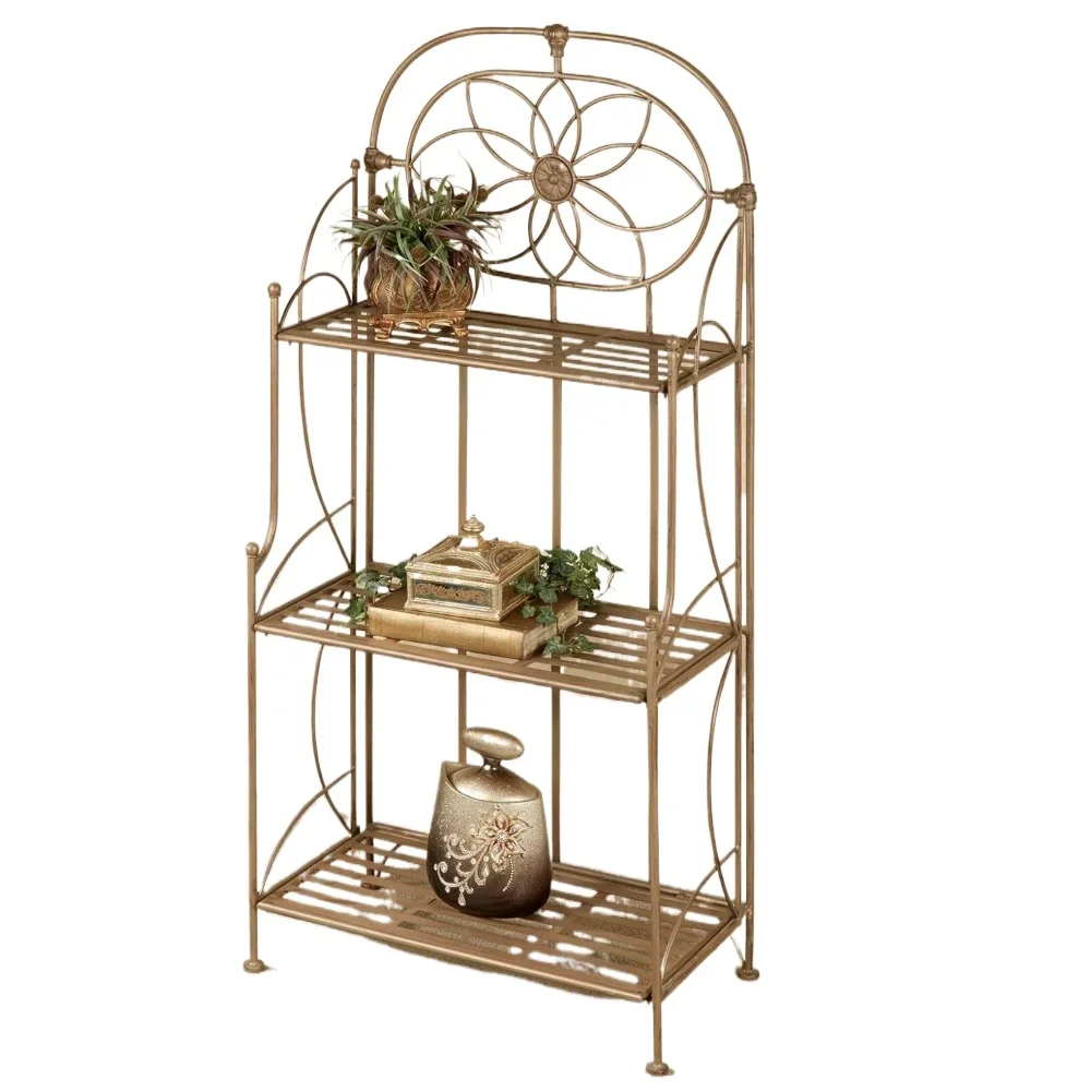 

Three Tier Metal Standing Shelf Display | Vintage Living Room Decor for Plants and Vases