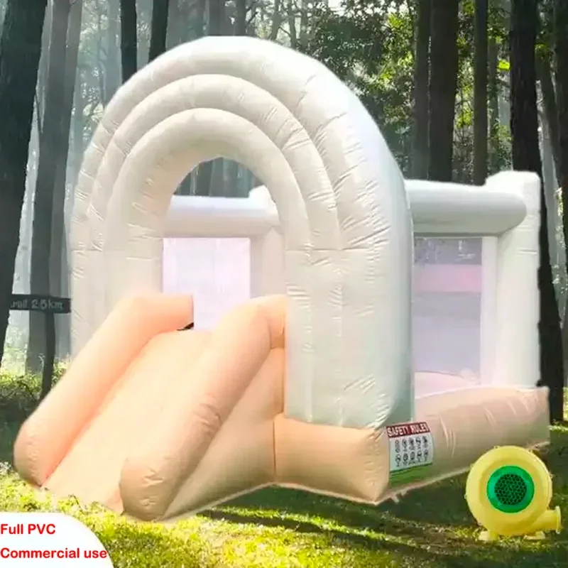 Inflatable Rainbow  Kids Commercial Bouncy Castle With Blower White Spacewalk Bouncer Jumper Bounce House For Wedding Birthday