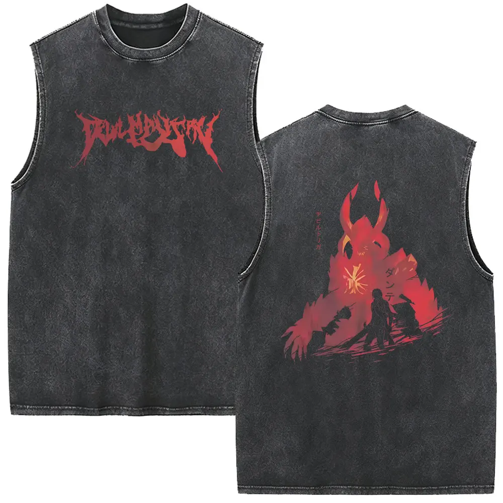 Game Devil May Cry Dante Devil Trigger Vintage Washed Tank Tops Men Women Gothic Rock Tshirt Male Casual Sleeveless Vest T-shirt