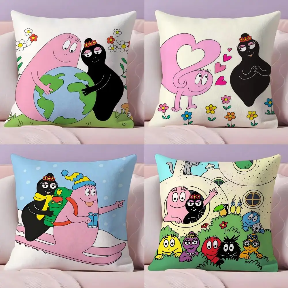 Cartoon Cute B-Barbapapas Cushion Cover Plush Fabric Soft Double-Sided Printed Sofa Warm Winter Home Gift Pillow Case