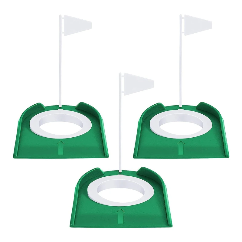 

3 Pcs Golf Putting Cup Golf Hole Training Aids Golf Accessories Supplies Golf Training Putters With Plastic Flag Green + White