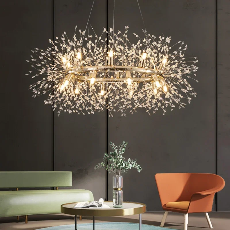 

Modern LED Chandelier Lighting Dandelion Chandeliers Dinning Living Room Bar Personality Creative Art Crystal Lamps Round