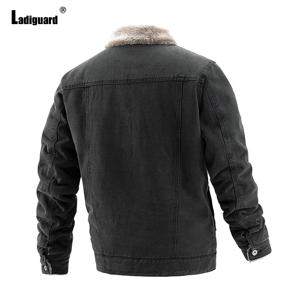 Ladiguard 2023 Single-Breasted Top Outerwear Mens Vintage Demin Jackets Winter Warm Coats European Style Fashion Jean Overcoats